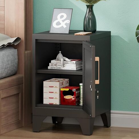 Metal Nightstand Cabinet with Lock,23.6" H Lockable End Table with Adjustable Shelf,Easy Assembly Locking Cabinets,Small Night Stand for Bedroom,Home Office(Black) in Kuwait