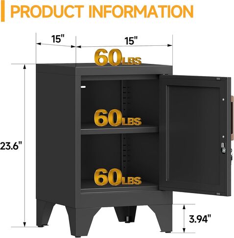 Metal Nightstand Cabinet with Lock,23.6" H Lockable End Table with Adjustable Shelf,Easy Assembly Locking Cabinets,Small Night Stand for Bedroom,Home Office(Black) in Kuwait