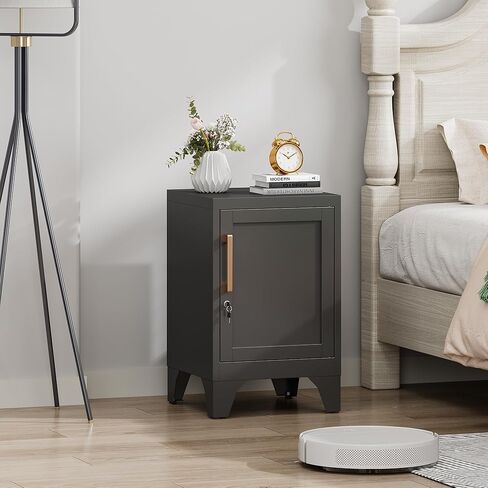 Metal Nightstand Cabinet with Lock,23.6" H Lockable End Table with Adjustable Shelf,Easy Assembly Locking Cabinets,Small Night Stand for Bedroom,Home Office(Black) in Kuwait