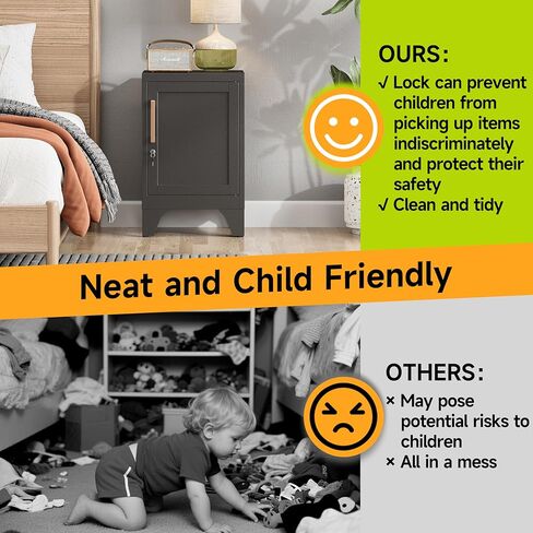 Metal Nightstand Cabinet with Lock,23.6" H Lockable End Table with Adjustable Shelf,Easy Assembly Locking Cabinets,Small Night Stand for Bedroom,Home Office(Black) in Kuwait