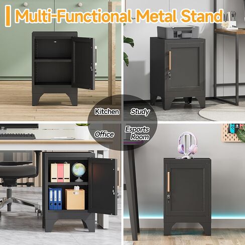 Metal Nightstand Cabinet with Lock,23.6" H Lockable End Table with Adjustable Shelf,Easy Assembly Locking Cabinets,Small Night Stand for Bedroom,Home Office(Black) in Kuwait