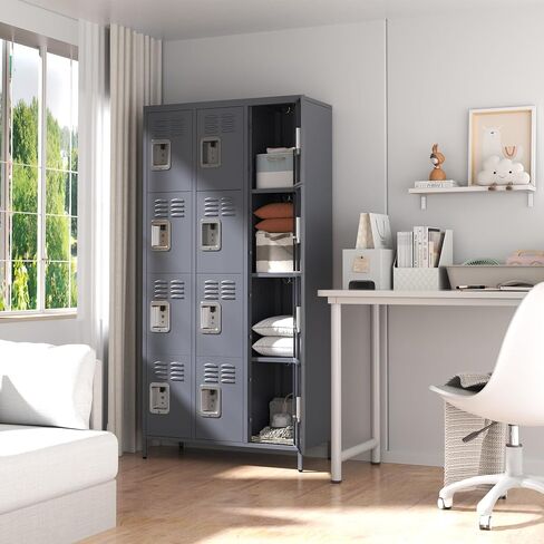 Metal Locker Locking Storage Lockers for Employees,72" Tall Staff Locker with Shelves and Hooks Steel Sports Locker for Office Home School Gym Garage Black in Kuwait