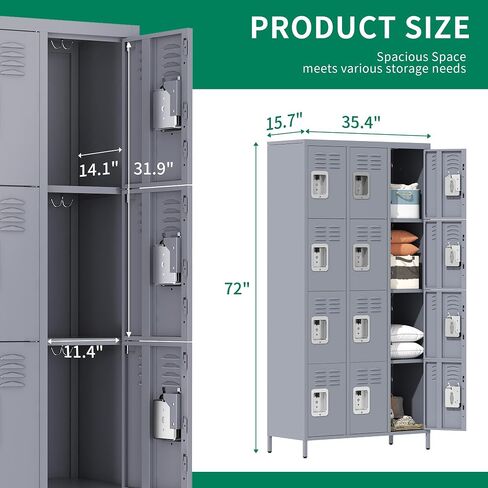 Metal Locker Locking Storage Lockers for Employees,72" Tall Staff Locker with Shelves and Hooks Steel Sports Locker for Office Home School Gym Garage Black in Kuwait