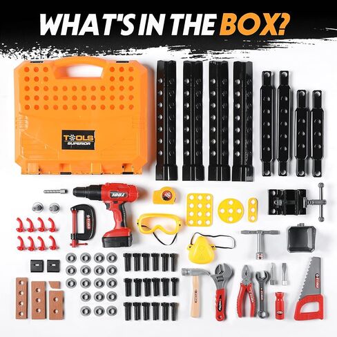 Toy Choi's Toy Drill Set - Electric Pretend Play Tool with Realistic Sound & Action, Construction Toy Tools for Kids Ages 3-5 with Toddler Drill Screw Set (Red) in Kuwait