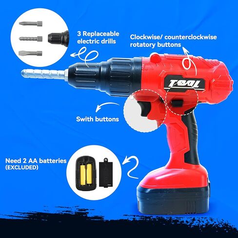 Toy Choi's Toy Drill Set - Electric Pretend Play Tool with Realistic Sound & Action, Construction Toy Tools for Kids Ages 3-5 with Toddler Drill Screw Set (Red) in Kuwait