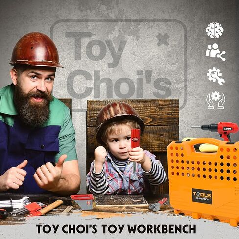 Toy Choi's Toy Drill Set - Electric Pretend Play Tool with Realistic Sound & Action, Construction Toy Tools for Kids Ages 3-5 with Toddler Drill Screw Set (Red) in Kuwait