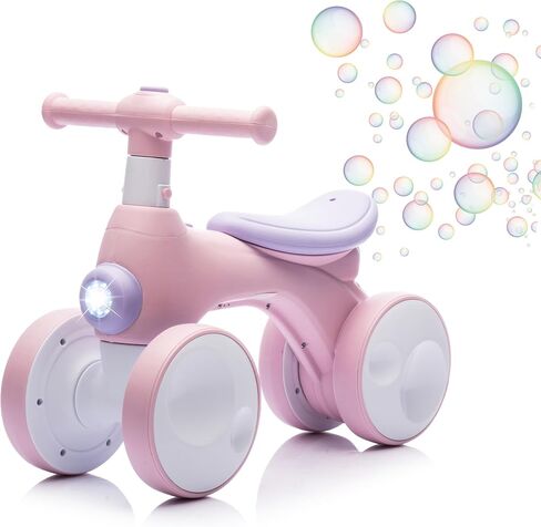 Baby Balance Bike يبلغ من العمر 1 سنة مع الموسيقى ، والأضواء ، وآلة الفقاعات ، و 4 عجلات من الأطفال الصغار يركبون ألعابًا لمدة 12-36 شهرًا هدية عيد ميلاد ، و Riddler Boy Toys Ride On Car (Pink) in Kuwait