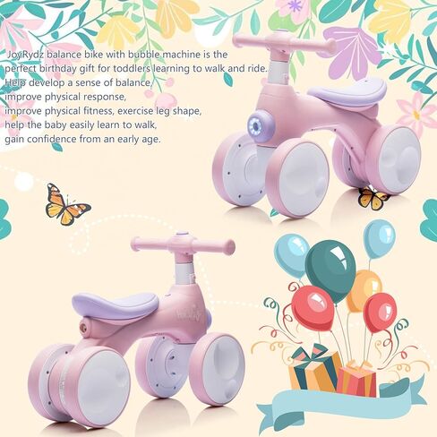 Baby Balance Bike يبلغ من العمر 1 سنة مع الموسيقى ، والأضواء ، وآلة الفقاعات ، و 4 عجلات من الأطفال الصغار يركبون ألعابًا لمدة 12-36 شهرًا هدية عيد ميلاد ، و Riddler Boy Toys Ride On Car (Pink) in Kuwait