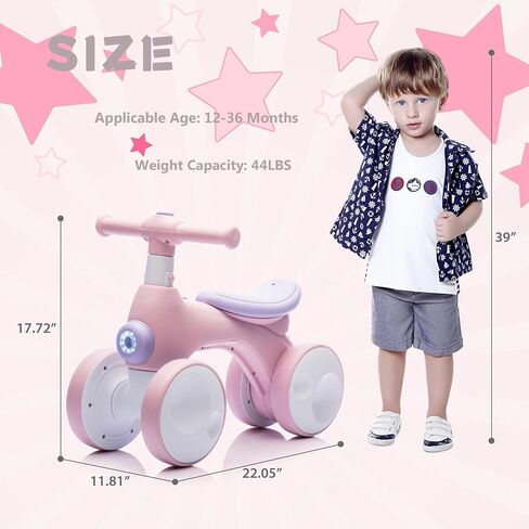Baby Balance Bike يبلغ من العمر 1 سنة مع الموسيقى ، والأضواء ، وآلة الفقاعات ، و 4 عجلات من الأطفال الصغار يركبون ألعابًا لمدة 12-36 شهرًا هدية عيد ميلاد ، و Riddler Boy Toys Ride On Car (Pink) in Kuwait