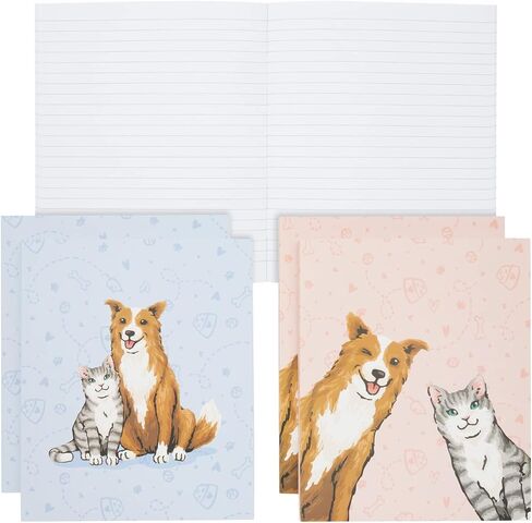 إبداعات مشرق الكلاب والقطط - 4 مجلات Softcover 6.75 × 8.25 في Pink & Blue - مبطن 60 صفحة - تصميم بيطري مع صورة ظلية للقطط والكلاب in Saudi Arabia
