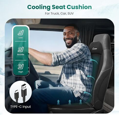 Snailax Cooling Seat Cover for Car, Cooling Car Seat Cushion, Cooling Seat Pad with 3 Adjustable Cooling Air Speeds, Ventilated, Breathable, Universal Fit for Most Cars, SUV, Truck, USB Charging in Saudi Arabia