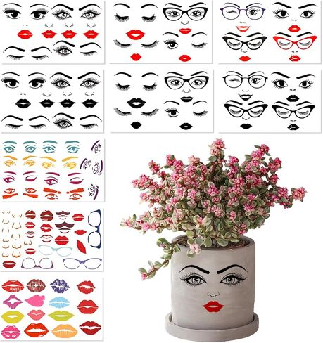 Face Stickers for Crafts, Make a Face Stickers Lips Mouth Eyes Eyebrows Nose Decals, 34 Sticker Faces for Flower Pots DIY Crafts Halloween Holiday Party Supplies in Kuwait