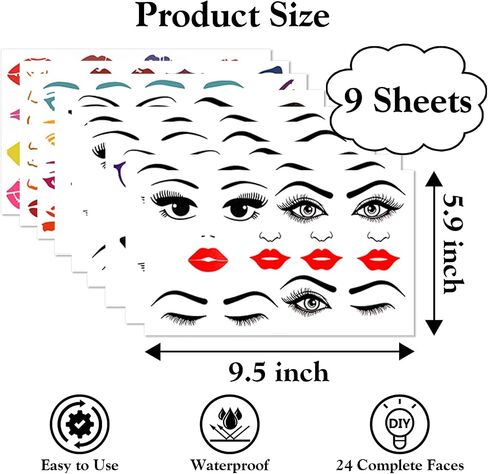 Face Stickers for Crafts, Make a Face Stickers Lips Mouth Eyes Eyebrows Nose Decals, 34 Sticker Faces for Flower Pots DIY Crafts Halloween Holiday Party Supplies in Kuwait