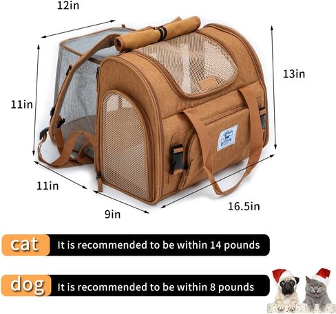 Pet Backpack Carrier for Small Dogs Medium Cats, Puppies,Breathable and Collapsible Design, Portable Travel Bag for Bearded Dragon,Rabbit Cage (Brown +Two-Shoulder, Small) in Kuwait