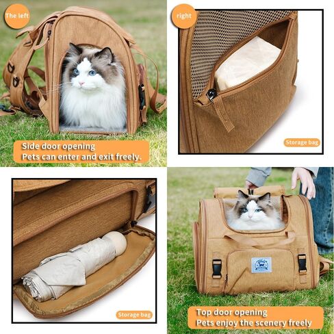 Pet Backpack Carrier for Small Dogs Medium Cats, Puppies,Breathable and Collapsible Design, Portable Travel Bag for Bearded Dragon,Rabbit Cage (Brown +Two-Shoulder, Small) in Kuwait