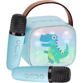 Mini Karaoke Machine for Kids Portable Karaoke Machine with 2 Bluetooth Wireless Microphones and LED Color Lights, Christmas Birthday Gifts Toys for Girls Boys (Blue) in Saudi Arabia