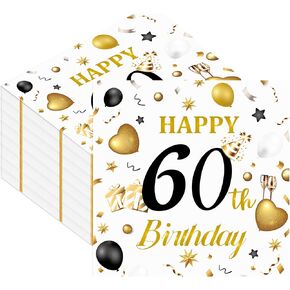 50pcs 80th Birthday Paper Napkins, White and Gold Happy Birthday Napkins Disposable Luncheon Cocktail Party Paper Beverage Napkin for Anniversary Birthday's Party Decorations, 13 x 13 Inches in Saudi Arabia