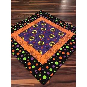 Halloween Table Topper Novelty Spooky Owls Spider Webs Patchwork Handmade Quilt Squares Table Runner Centerpiece Orange Black Purple in Saudi Arabia