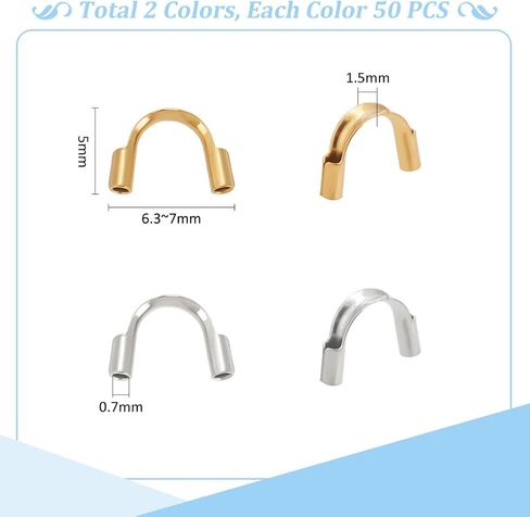 UNICRAFTALE 100Pcs 2 Colors Stainless Steel U Shape Guards Cable Protectors 18K Gold Plated Wire Guardians Thread Protector Loop Guardian for Necklaces Bracelets Jewelry Craft Making Hole 1-1.6mm in Saudi Arabia