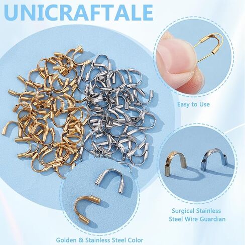 UNICRAFTALE 100Pcs 2 Colors Stainless Steel U Shape Guards Cable Protectors 18K Gold Plated Wire Guardians Thread Protector Loop Guardian for Necklaces Bracelets Jewelry Craft Making Hole 1-1.6mm in Saudi Arabia