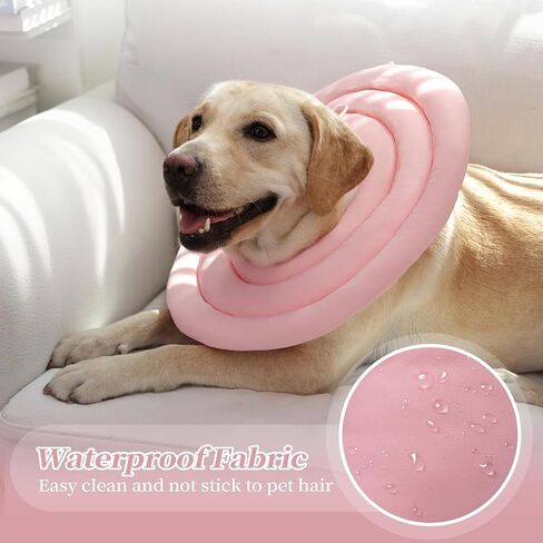 IDOMIK Dog Recovery Collar, Waterproof Soft Dog Cone After Surgery, Comfy Protective Elizabethan Collar Alternative for Dogs Cats, Adjustable Pet Neck Donut Cone Anti-Licking Biting Wounds,Pink,M in Saudi Arabia