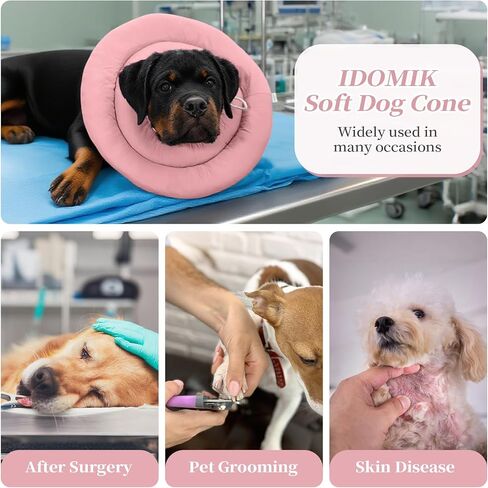 IDOMIK Dog Recovery Collar, Waterproof Soft Dog Cone After Surgery, Comfy Protective Elizabethan Collar Alternative for Dogs Cats, Adjustable Pet Neck Donut Cone Anti-Licking Biting Wounds,Pink,M in Saudi Arabia