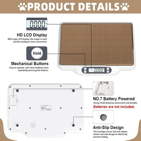 مقياس PET متعدد الوظائف MAX 66 رطل CAT Dog مقياس مع شاشة LCD وشاشة HOLD/TARE لجرى القطط تشمل ألعاب الخدش واللوازم الصحية in Saudi Arabia