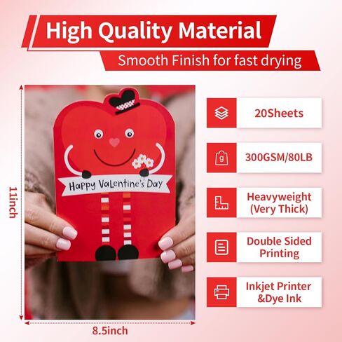 Thick Double Sides Thick Glossy Photo Paper 80LB 8.5x11 inches Heavyweight Cardstock Printer Paper 300gsm 20Sheets Sample Package,Compatible Inkjet Printer and Dye Ink Elygrap in Saudi Arabia