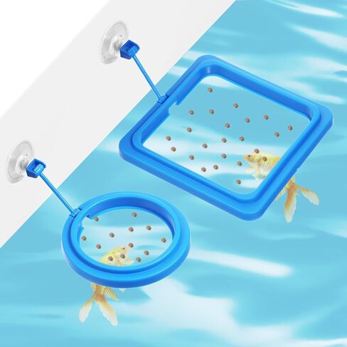2 PCS حلقة تغذية الأسماك لحوض السمك مع كوب الشفط ، مربع أزرق وشكل مستدير التغذية الغذائية العائمة لبيتا غولفيش السلاحف غوبي in Saudi Arabia