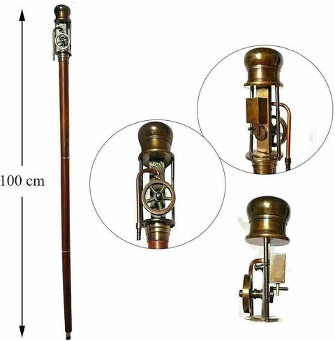 طراز محرك البخار النحاسي العتيق ، قصب المشي Steampunk - 36 "مصمم خشبي عتيقة مصنوعة يدويًا قصب عصا خشبية مصنوعة يدويًا - قصب المشي الصلب قابل للتعديل للرجال والنساء والمسنين in Saudi Arabia