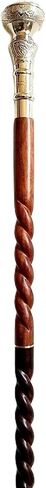 Antique Style Brass Knob Engraved Head Walking Cane -36" Wooden Vintage Designer Handmade Wooden Walking Stick Cane - Designer Adjustable Length Solid Brass Walking Cane For Men, Women, Elderly People in Saudi Arabia