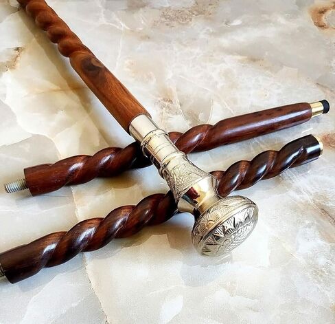 Antique Style Brass Knob Engraved Head Walking Cane -36" Wooden Vintage Designer Handmade Wooden Walking Stick Cane - Designer Adjustable Length Solid Brass Walking Cane For Men, Women, Elderly People in Saudi Arabia