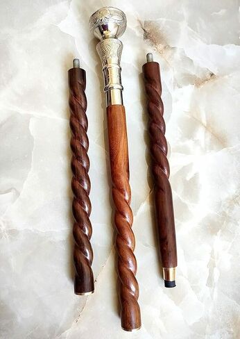 Antique Style Brass Knob Engraved Head Walking Cane -36" Wooden Vintage Designer Handmade Wooden Walking Stick Cane - Designer Adjustable Length Solid Brass Walking Cane For Men, Women, Elderly People in Saudi Arabia