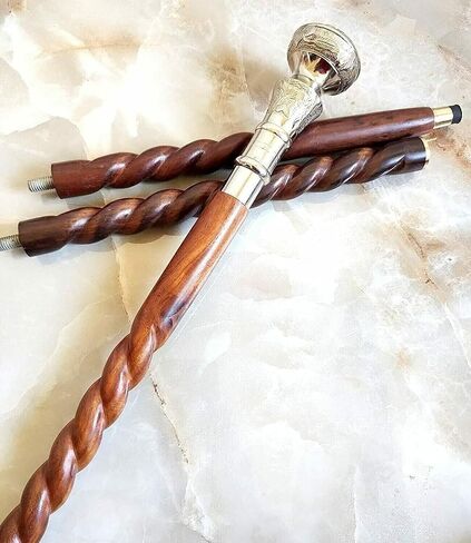 Antique Style Brass Knob Engraved Head Walking Cane -36" Wooden Vintage Designer Handmade Wooden Walking Stick Cane - Designer Adjustable Length Solid Brass Walking Cane For Men, Women, Elderly People in Saudi Arabia