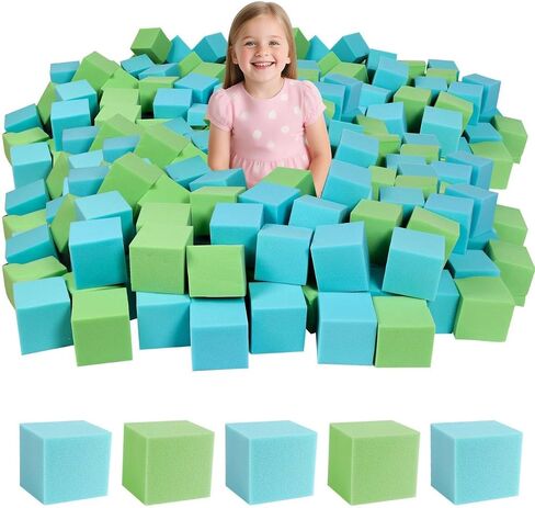 48pcs Foam Cubes 5 "x5" x5 "- مجموعة حفرة الرغوة ، وكتل التراص الناعمة للألعاب الداخلية ، والترامبولين ، والجمباز ، والباركور آند أكشن سبورت (الأخضر والزرقاء الفاتحة) in Kuwait