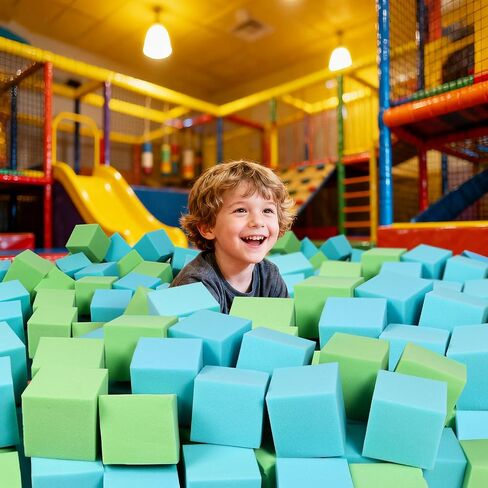 48pcs Foam Cubes 5 "x5" x5 "- مجموعة حفرة الرغوة ، وكتل التراص الناعمة للألعاب الداخلية ، والترامبولين ، والجمباز ، والباركور آند أكشن سبورت (الأخضر والزرقاء الفاتحة) in Kuwait