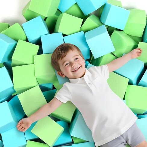 24pcs Foam Cubes 5 "x5" x5 "- مجموعة حفرة الرغوة ، وكتل التراص الناعمة للألعاب الداخلية ، والترامبولين ، والجمباز ، والباركور آند أكشن سبورت (الأخضر والزرقاء الفاتحة) in Kuwait