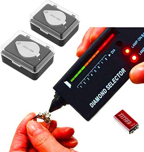 High Accuracy Diamond Tester and 2pc 30X Magnifying Glasses Professional Jeweler’Stool Kit Combo，for Novice and Expert - Diamond Selector 9V Battery Included(Diamond Testers) in Kuwait