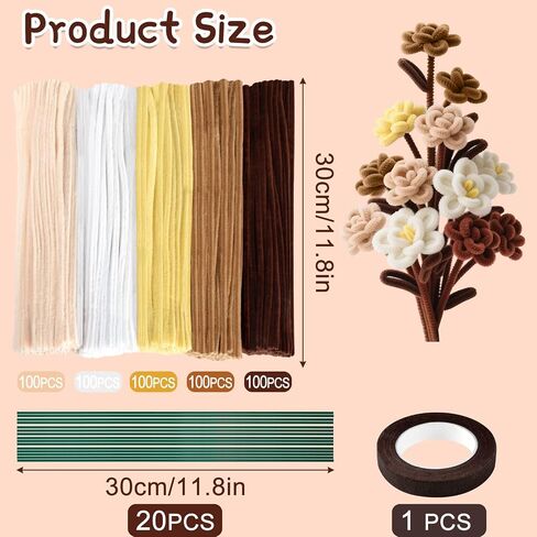 ASTARON 521 Pcs Pipe Cleaners Craft Set, 5 Colors Pipe Cleaners Bulk Pastel Chenille Stems for Craft Pipe Cleaner Flowers Making Kit with Floral Wires, Gardening Tape (Red Pink Series) in Saudi Arabia