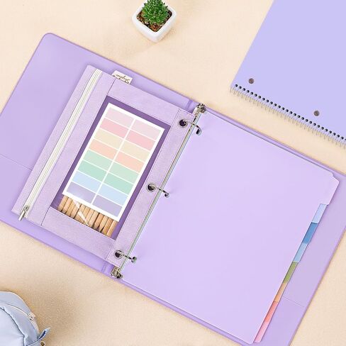 Skydue School Supplies Set-1 "3 حلقات الموثق ، 2 مجلدات الملفات المتوسعة ، 3 أجهزة دفتر حلزونية ، 8 فواصل علامات التبويب وحقبة القلم الرصاص-قرطاسية لطيفة للدراسة الثانوية ، الكلية الأساسية الأرجواني in Kuwait