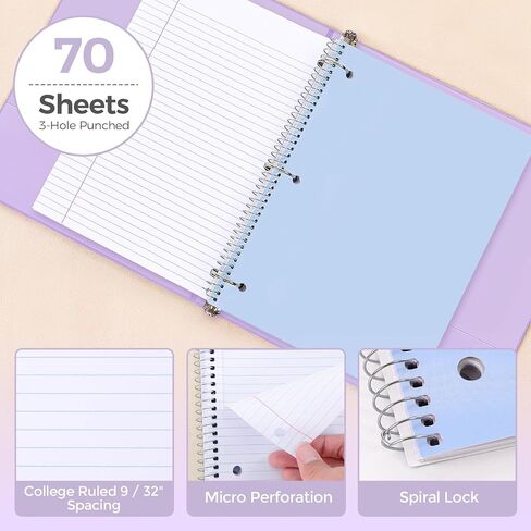 Skydue School Supplies Set-1 "3 حلقات الموثق ، 2 مجلدات الملفات المتوسعة ، 3 أجهزة دفتر حلزونية ، 8 فواصل علامات التبويب وحقبة القلم الرصاص-قرطاسية لطيفة للدراسة الثانوية ، الكلية الأساسية الأرجواني in Kuwait