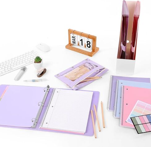 Skydue School Supplies Set-1 "3 حلقات الموثق ، 2 مجلدات الملفات المتوسعة ، 3 أجهزة دفتر حلزونية ، 8 فواصل علامات التبويب وحقبة القلم الرصاص-قرطاسية لطيفة للدراسة الثانوية ، الكلية الأساسية الأرجواني in Kuwait