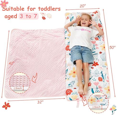 softan Toddler Nap Mat with Pillow and Blanket, Extra Large Rolled Napping Mats,Slumber Bags for Boys Girls,Easy to Roll up,Kids Sleeping Bag for Daycare, Preschool Travel Camping in Saudi Arabia