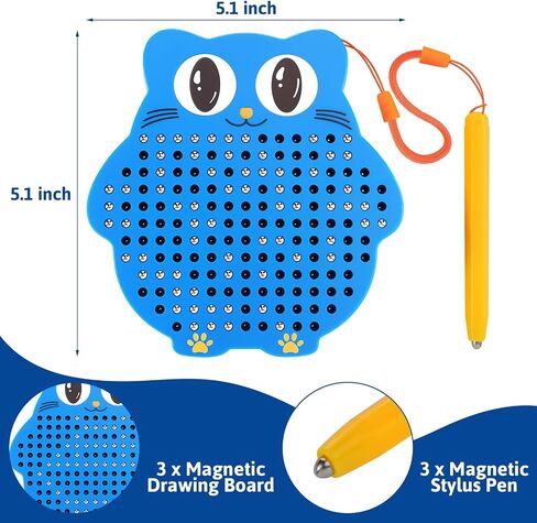 Soulchen 3 PCS Mini Magnetic Drawing Board Kit مع خرز وقلم مغناطيس القلم لطيف البومة السفر المغناطيسية لأنشطة ركوب السيارات in Kuwait