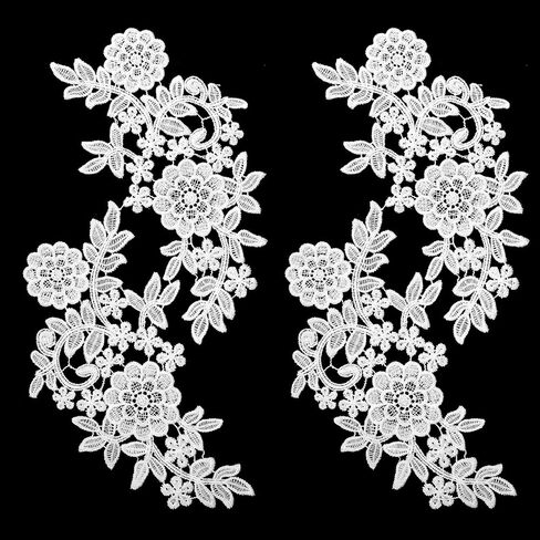 4pcs Lace Appliques Embellishments,3D Floral Embroidery Vintage Applique Patches,Polyester Soild Embroidered Lace for DIY Clothing Wedding Dress Decoration,White in Kuwait
