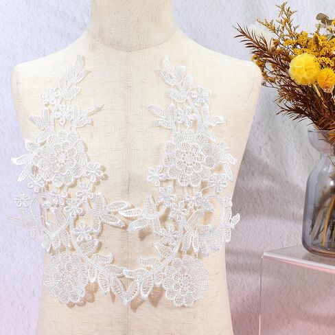 4pcs Lace Appliques Embellishments,3D Floral Embroidery Vintage Applique Patches,Polyester Soild Embroidered Lace for DIY Clothing Wedding Dress Decoration,White in Kuwait
