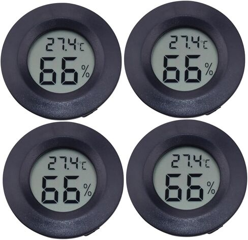 4Pc Digital Humidity and Temperature Gauge Embedded Acrylic Hygrometer for Reptile Pets Compact Humidity Monitor for Home Use Black in Saudi Arabia