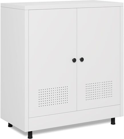 Metal Storage Cabinet with 2 Doors and Adjustable Shelf, Free Standing Accent Sideboard Buffet Cabinet for Home, Office, Entryway, Hallway, Living Room, Kitchen and Dining Room (White) in Saudi Arabia