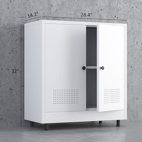 Metal Storage Cabinet with 2 Doors and Adjustable Shelf, Free Standing Accent Sideboard Buffet Cabinet for Home, Office, Entryway, Hallway, Living Room, Kitchen and Dining Room (White) in Saudi Arabia