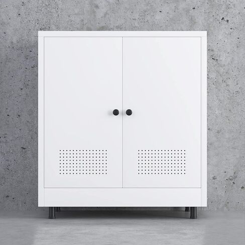 Metal Storage Cabinet with 2 Doors and Adjustable Shelf, Free Standing Accent Sideboard Buffet Cabinet for Home, Office, Entryway, Hallway, Living Room, Kitchen and Dining Room (White) in Saudi Arabia
